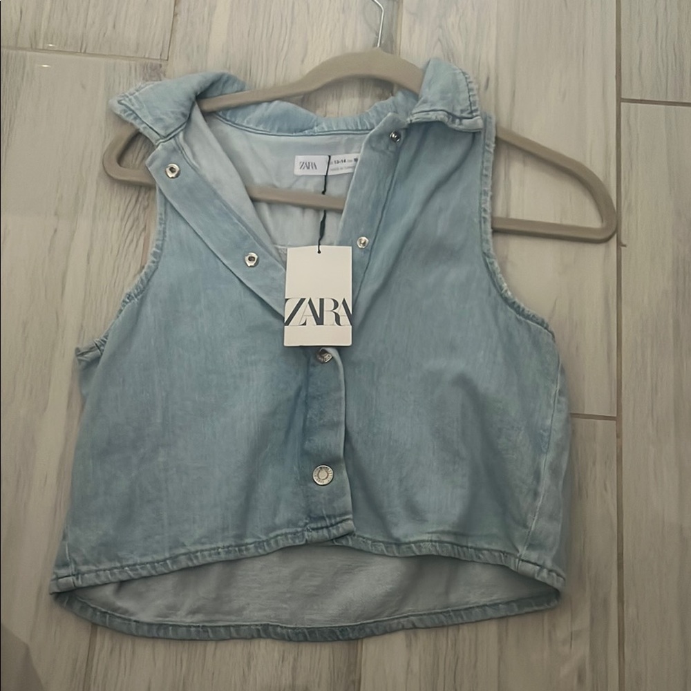 Zara Sky Blue Sleeveless Denim Top